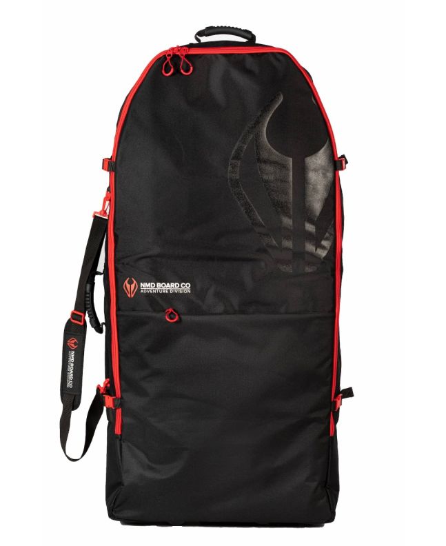 Funda acolchada con ruedas para tablas de bodyboard NMD Padded Wheelie Board Bag en color negro y rojo 