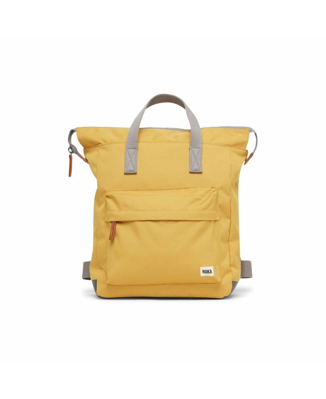 Mochila mediana impermeable Roka London Bantry B Sustainable Canvas Flax amarilla