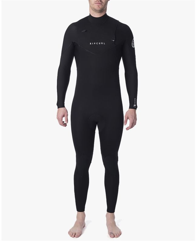 Hombre con traje de Neopreno con cremallera en el pecho Rip Curl Dawn Patrol 4/3 Chest Zip negro