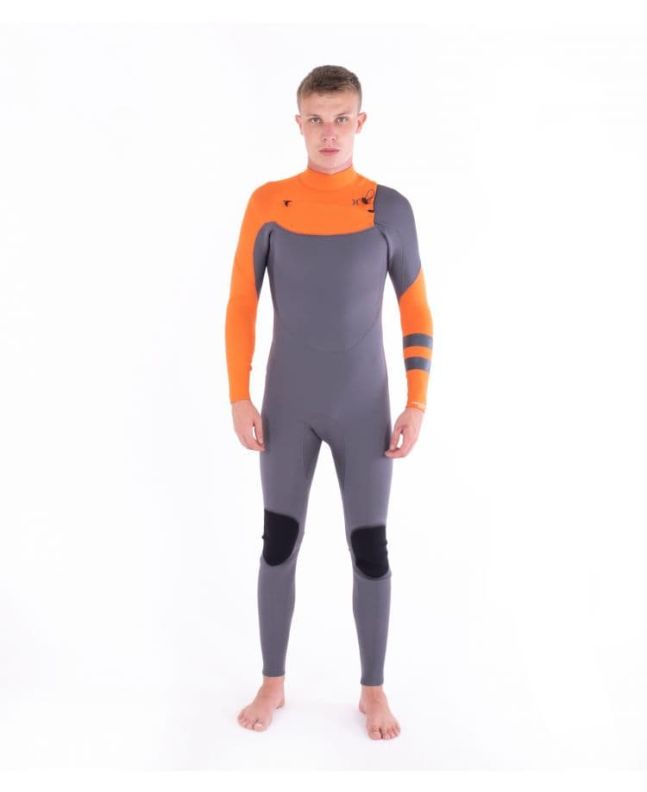 Hombre con Traje de neopreno con cremallera en el pecho Hurley Advantage 4/3mm gris y naranja