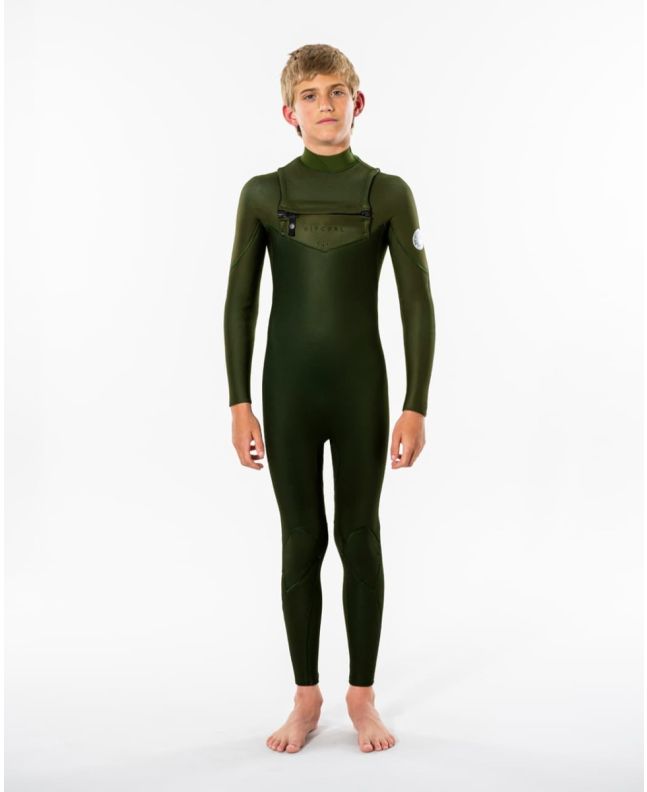 Traje de surf de neopreno con cremallera en el pecho Rip Curl Dawn Patrol 5/3mm para niño en color verde
