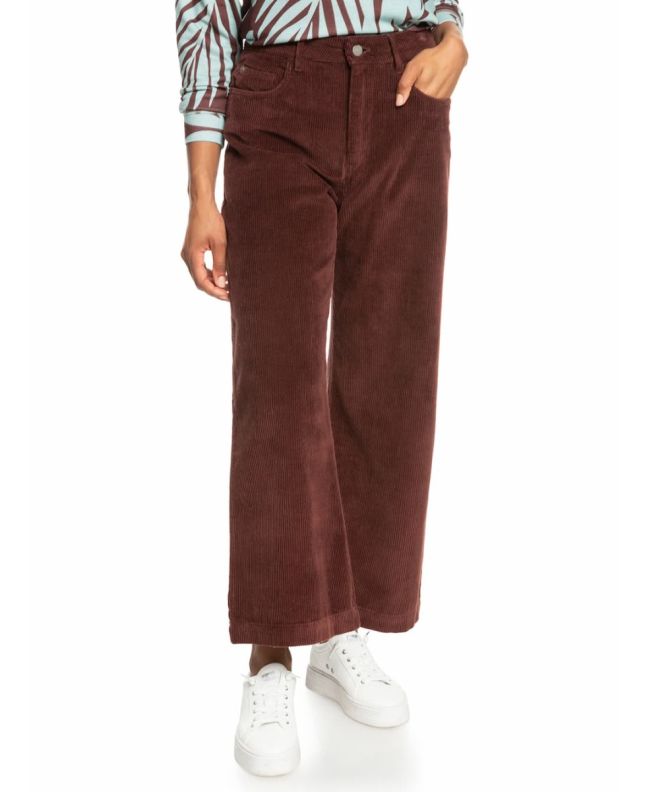 Mujer con pantalón de pana ancho Roxy Surf On Cloud Chocolate