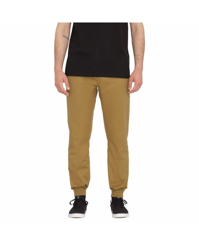 Hombre con pantalón elástico Volcom Frickin Slim Tapered Jogger Caqui Oscuro