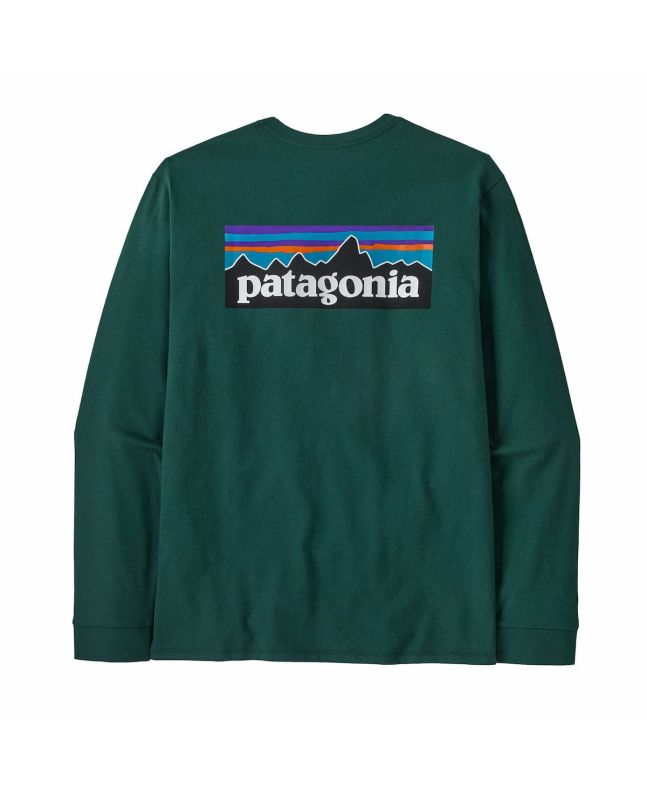 Camiseta de manga larga Patagonia Men's LS P-6 Logo Responsibili-Tee verde cascada para hombre