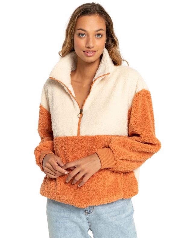 Mujer con Polar de media cremallera Billabong Time Off blanco