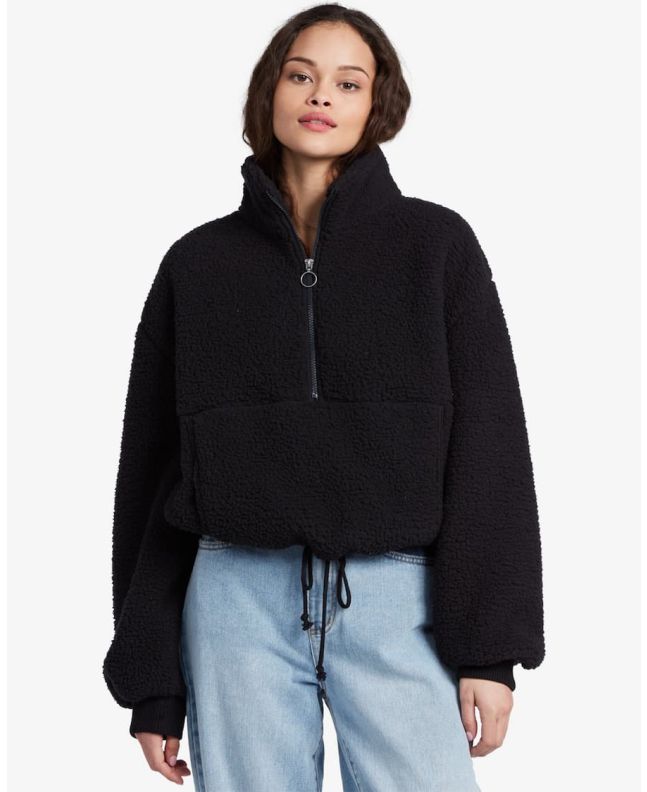 Mujer con Polar de media cremallera Billabong Time Off Negro