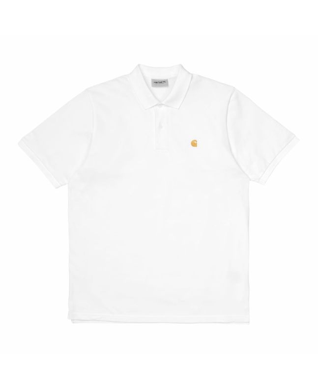 Polo de manga corta Carhartt WIP Chase Pique Blanco con logo dorado para hombre