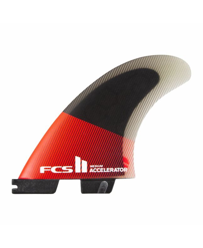 Quillas para tabla de surf FCS II Accelerator Performance Core Grom Tri Fins negras y rojas