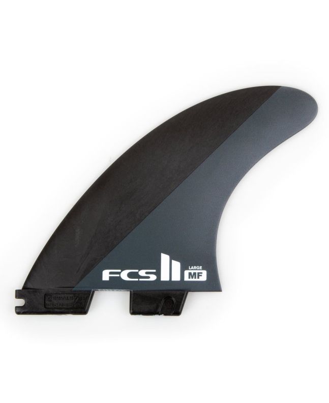 Quillas para tabla de surf FCS II Mick Fanning Neo Carbon Tri Fins en color negro y gris Talla L