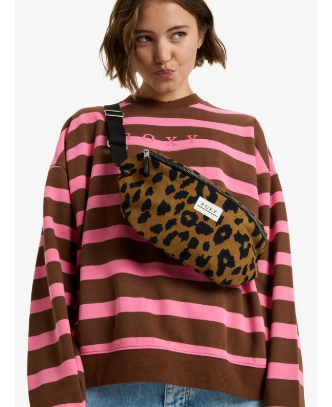 Mujer con riñonera Roxy Urban Party 3 Litros en color marrón con estampado de leopardo