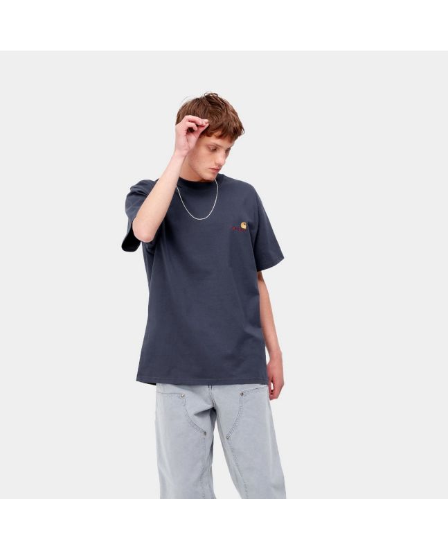 Hombre con camiseta de manga corta Carhartt WIP American Script Azul