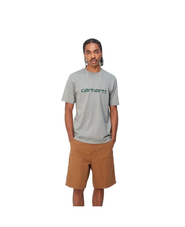 Hombre con Camiseta de manga corta Carhartt WIP Script Gris Brezo con logo en Verde Eneldo