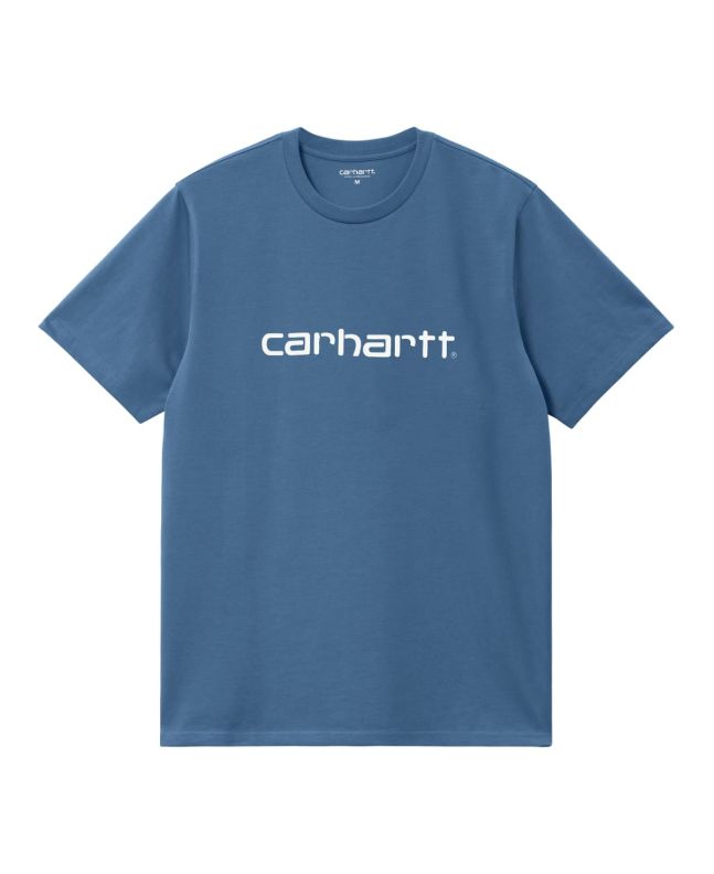 Camiseta de manga corta Carhartt WIP Script Azul Sorrento con logo blanco para hombre