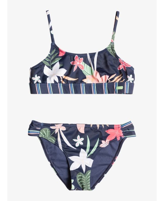 Conjunto de bikini bralette Roxy Vacay for Life Girl Azul Marino Floral para niñas de 7 a 16 años