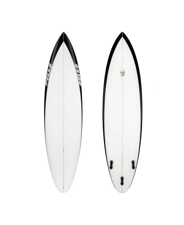 Tabla de Surf Shortboard Pukas Water Lion 6'4" Chris Christenson blanca y negra Cola Round Square FCS II Thruster