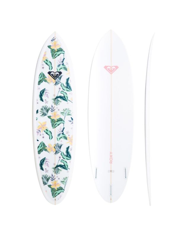 Tabla de Surf Shortboard Roxy Egg 6'4" 39.3L en color blanco y estampado floral