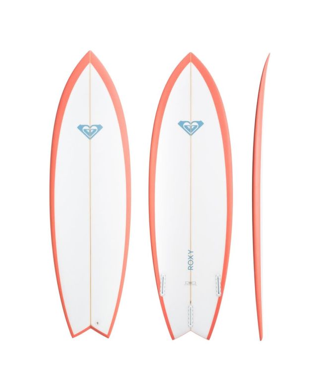 Tabla de Surf Shortboard Roxy Fish 5'10" 36L en color blanco con los cantos en coral
