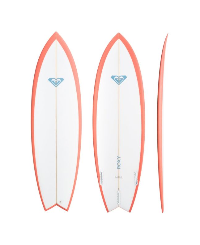 Tabla de Surf Shortboard Roxy Fish 6'2" 41.9L en color blanco con los cantos en coral
