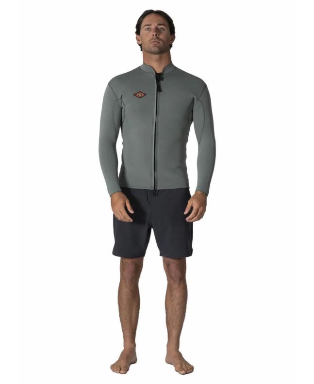Hombre con chaqueta de neopreno Vissla Solid Sets 2mm Front Zip Jacket Moss 