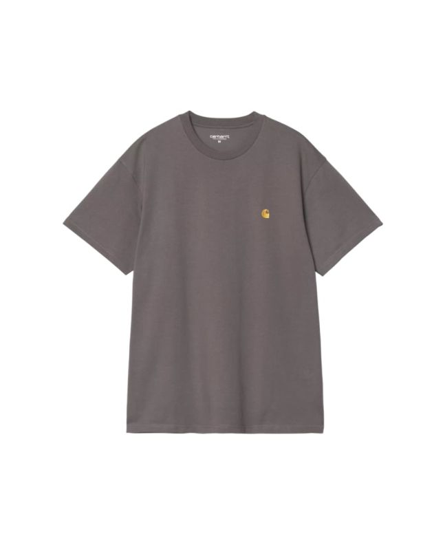 Camiseta de manga corta Carhartt WIP Chase color gris pórfido y dorado para hombre