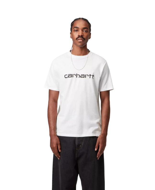 Hombre con camiseta de manga corta Carhartt WIP Script blanca con logo negro