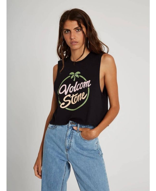 Camiseta de tirantes corta para mujer Volcom Stone Hour negra Izquierda