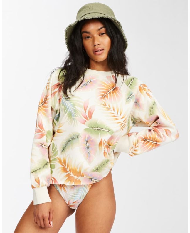 Mujer con Sudadera sin capucha Billabong Cut Off blanca con estampado floral 