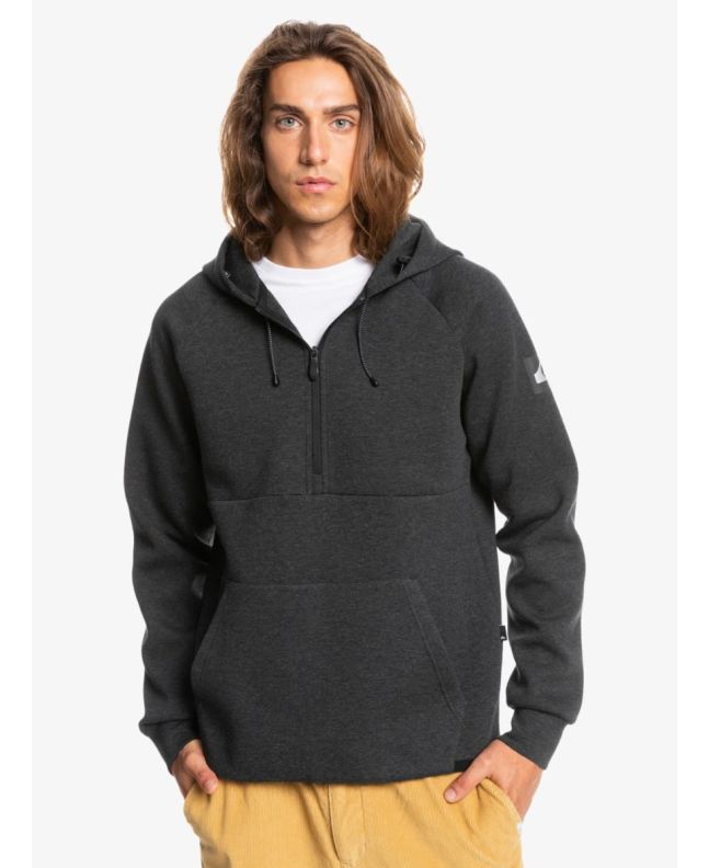 Hombre con sudadera con capucha y cremallera parcial Quiksilver Step Off gris