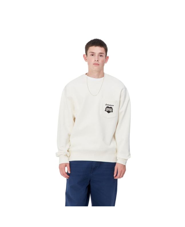Hombre con Sudadera Carhartt WIP Heart Train Pocket Sweatshirt Blanco Cera 