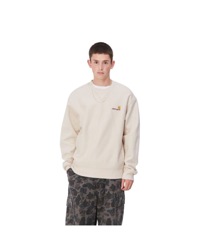 Hombre con sudadera Carhartt WIP American Script Sweatshirt Moonbeam