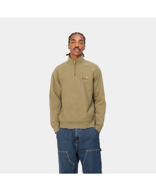 Hombre con sudadera de media cremallera American Script Sweat Larch Marrón