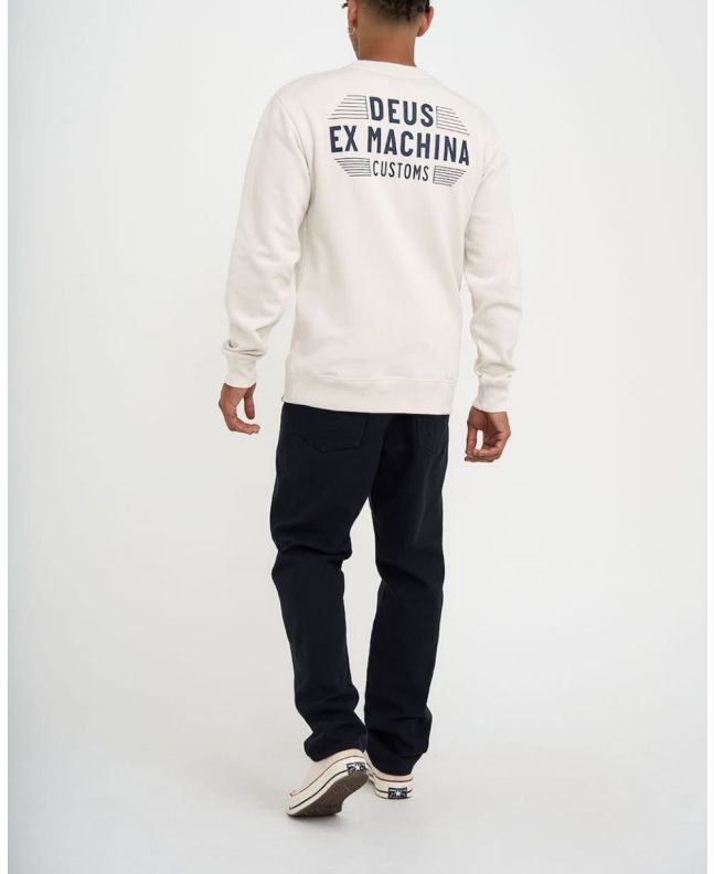 Hombre con Sudadera Deus Ex Machina Fender blanca vintage