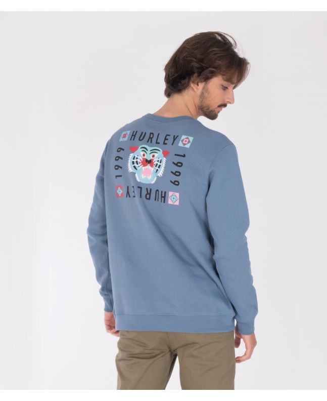 Hombre con sudadera Hurley Bengal Fleece Crew azul