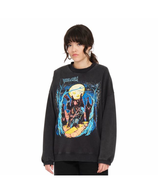 Mujer con sudadera oversize Volcom Featured Artist Max Sherman Negra