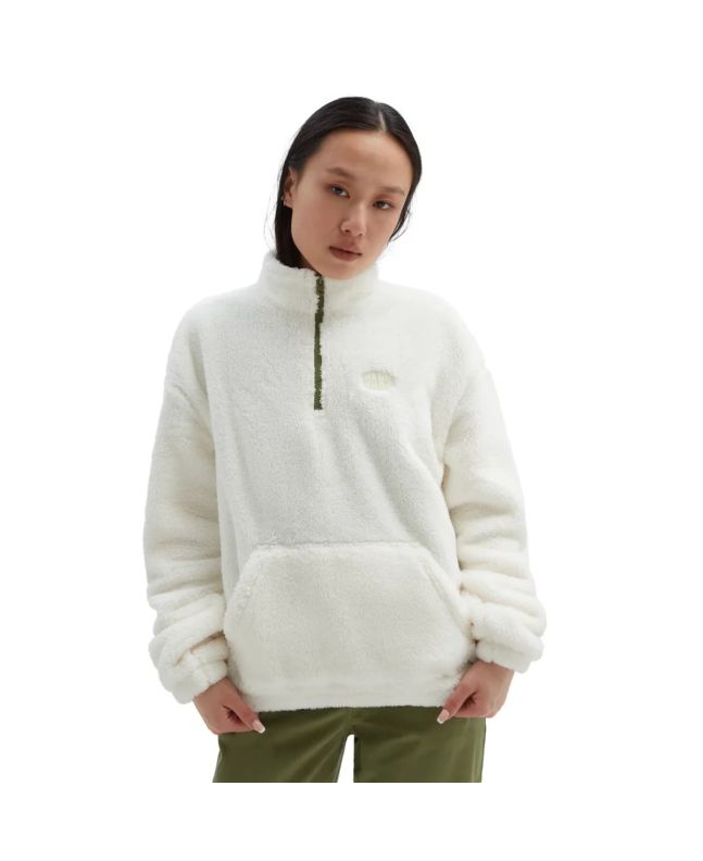 Mujer con sudadera de borreguillo y media cremallera Vans Pioneer Blanca