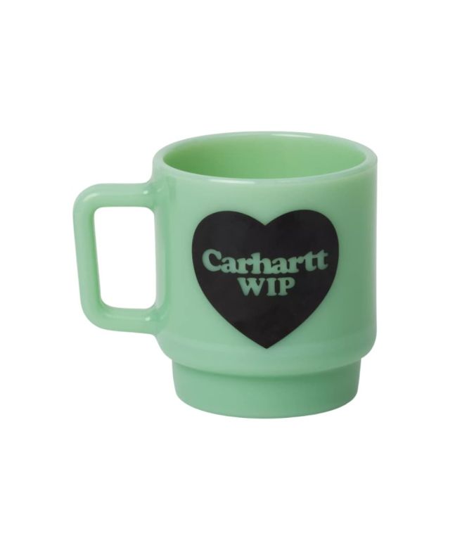 Taza Carhartt WIP Heart Glass Mug Jade – vista frontal con gráfico Heart