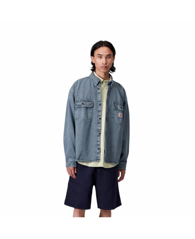 Hombre con sobrecamisa Carhartt WIP Tigan Shirt Jacket Black/Blue Fog Garment Dyed