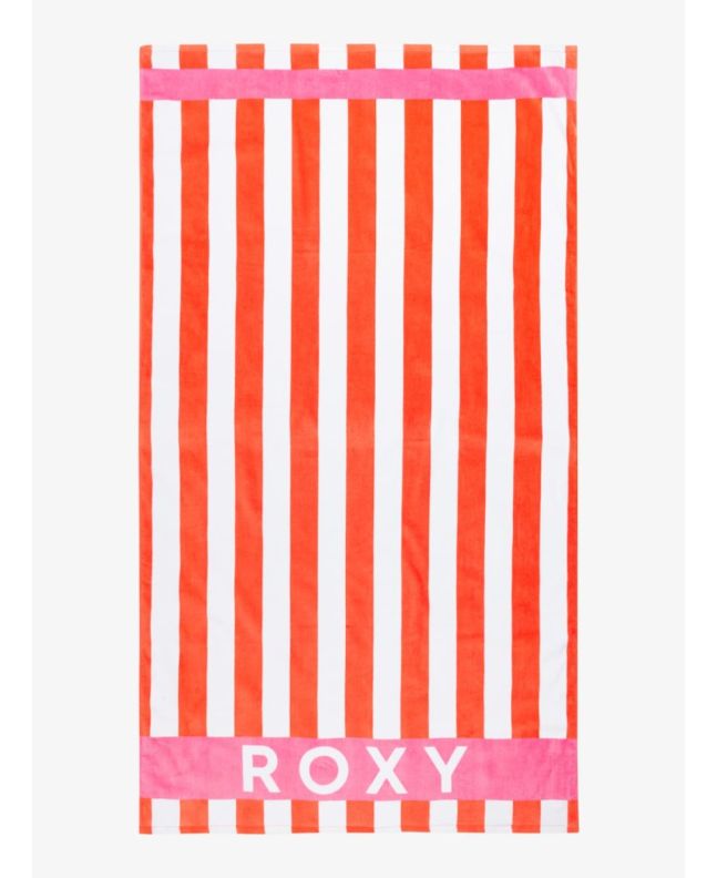 Toalla Roxy Cold Water Printed a rayas naranja y blanco con logo grande en franja rosa