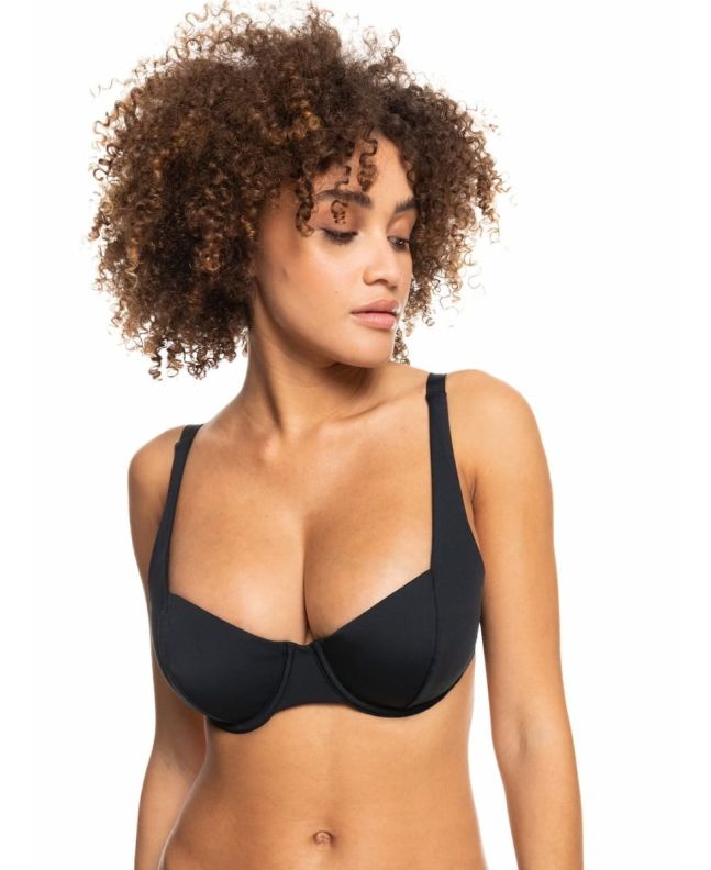 Mujer con top de bikini con aros para copa D Roxy Beach Classics Negro Antracita