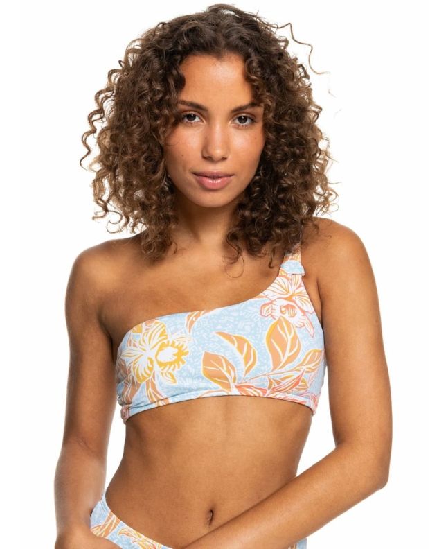 Mujer con Top de Bikini Asimétrico Roxy Island In The Sun azul con estampado floral