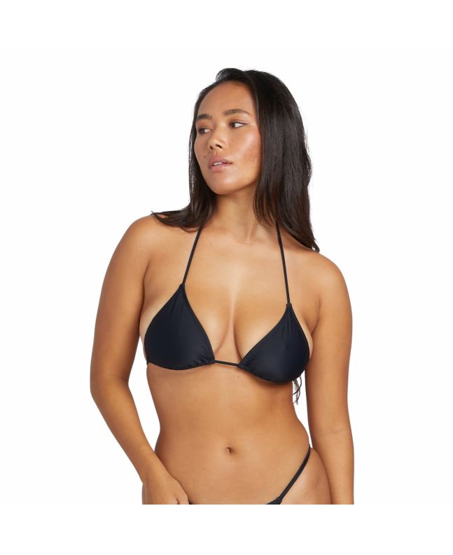 Mujer con Top de Bikini Triangular Volcom Simply Solid Slide Negro