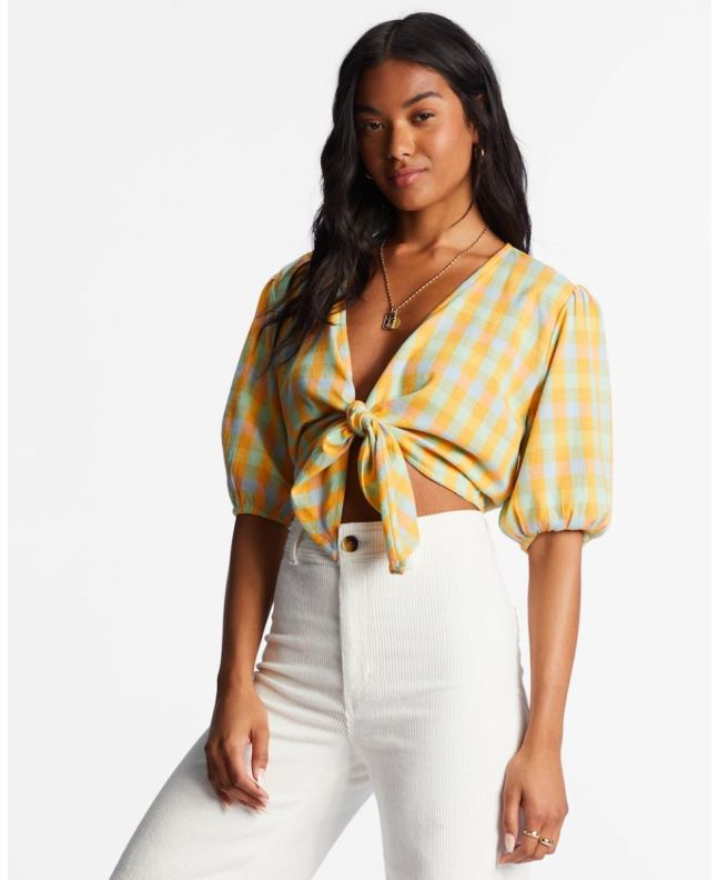 Mujer con top de manga corta con lazo Billabong As You Wish Multicolor