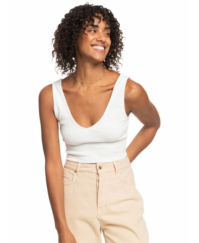 Mujer con top acanalado con tirantes Roxy Time To Move Blanco