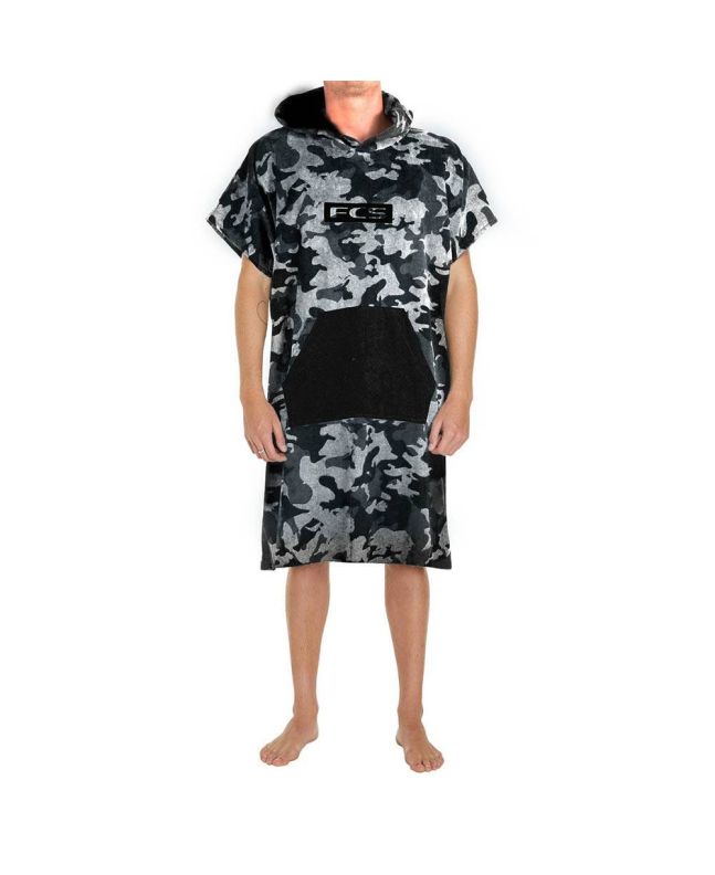 Toalla de playa con capucha Poncho para Surf FCS para niño en color gris, camo y negro