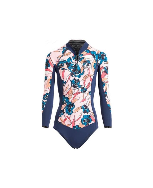 Neopreno corto con manga larga Billabong Salty Daze Spring en azul marino con estampado floral para mujer