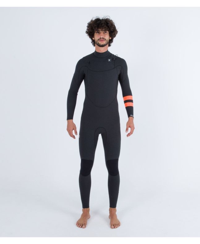 Hombre con traje de surf con cremallera en el pecho Hurley Plus 4/3mm negro grafito