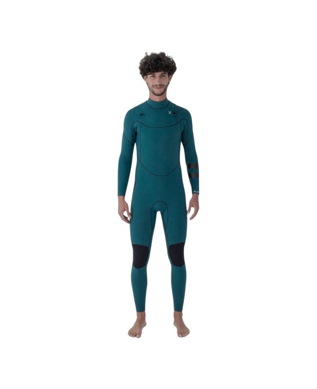 Hombre con traje de surf con cremallera en el pecho Hurley PLUS 4/3mm color turquesa