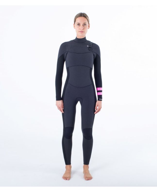 Mujer con traje de neopreno con cremallera en el pecho Hurley Plus 5/3mm negro grafito