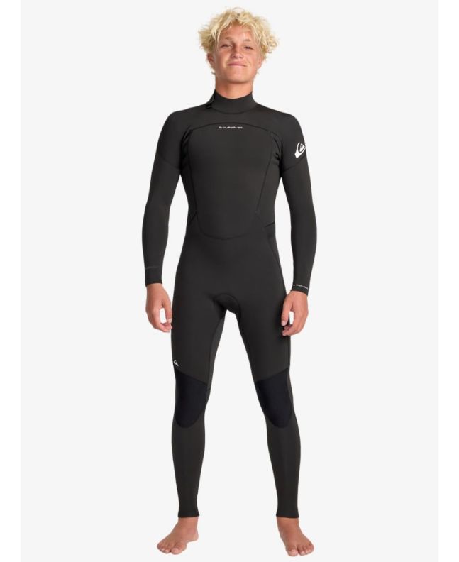 Hombre con Traje de surf Quiksilver Prologue+ 4/3mm con cremallera en la espalda en color negro