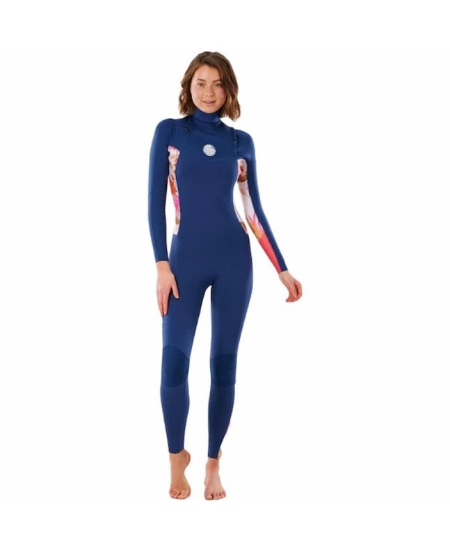 Mujer con traje de neopreno con cremallera en el pecho Rip Curl Dawn Patrol 4/3mm Azul